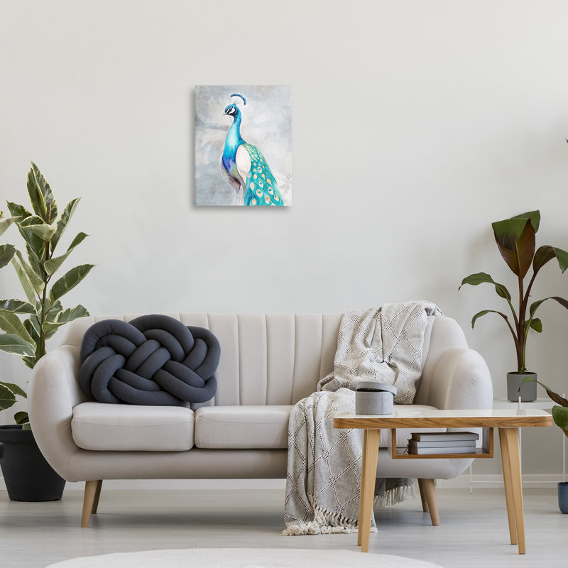 Élégant art mural sur toile paon bleu par Kim Allen, H 20 po x l 16 po