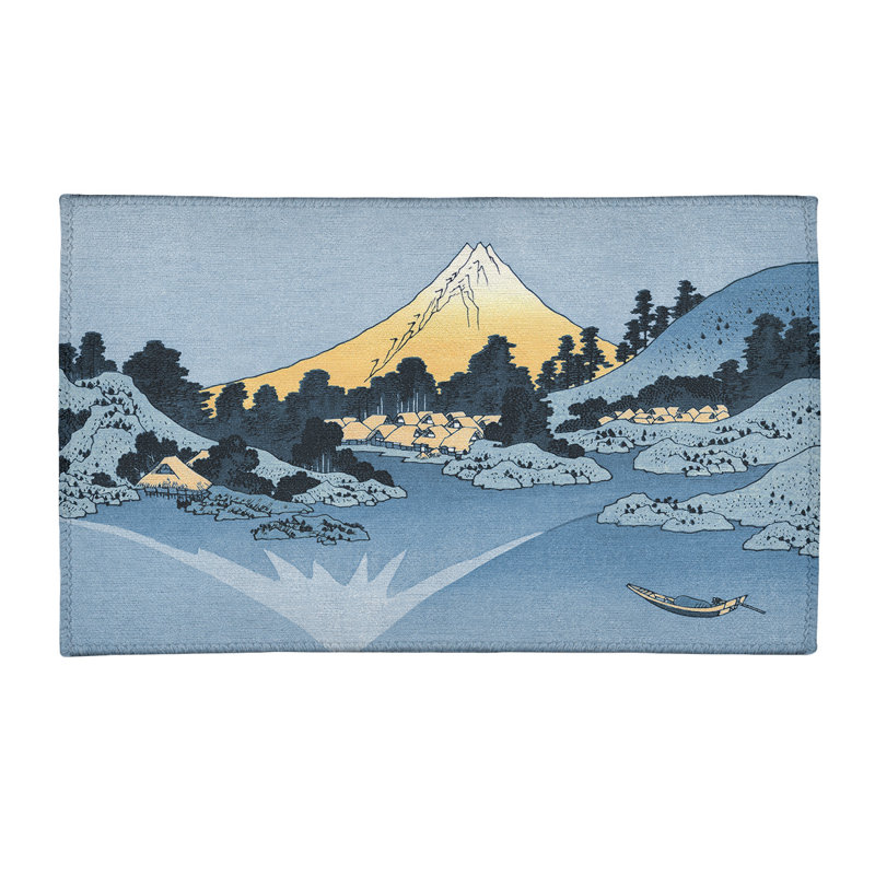 Tapis de tapis vert/jaune mt. fuji réfléchi dans lake kawaguchi, Rectangle 2 pi x 3 pi