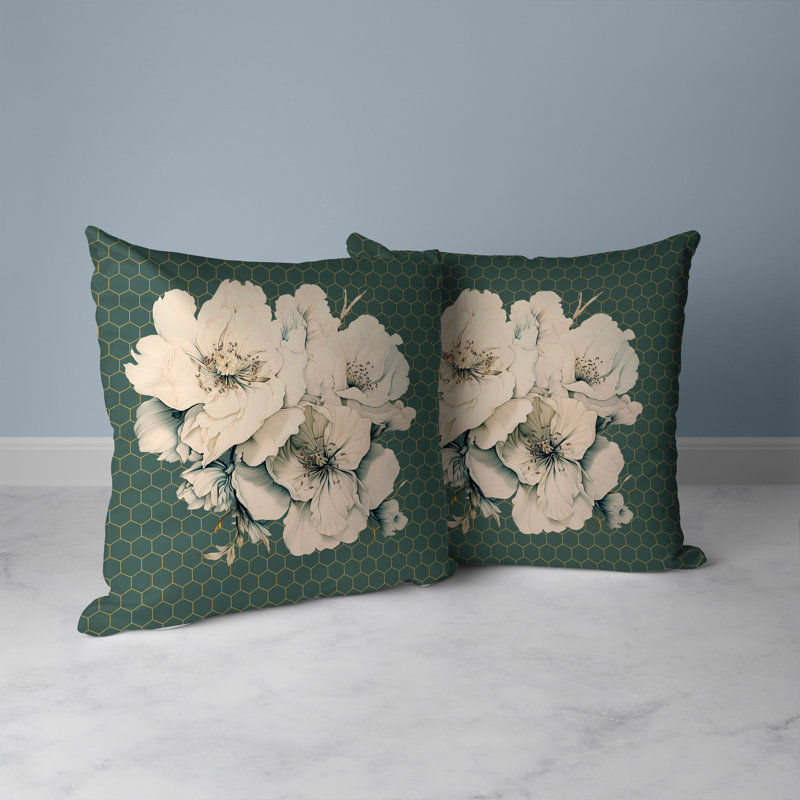 Coussin Magnolia Majesty, H 18 po x l 18 po, Gris / multicolore