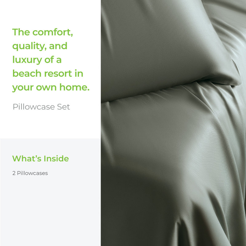 Cariloha Retreat 2-Piece Sateen Pillowcase Set | Lyocell Material | Breathable, Corner Straps, Extra soft & Cooling