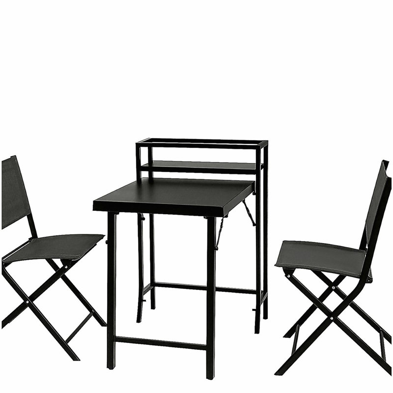 Ensemble de bistro 3 pièces, ensemble de table de patio pliable et chaises, ensemble de mobilier d'extérieur, noir