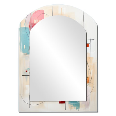 Colorful Mid Century Abstract Fusion III - Midcentury Modern Asymmetrical Wall Mirror, Modern Arch Decorative Mirror, Printed Metal Art