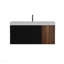 Meuble-lavabo 48 po en noyer avec lavabo à surface solide blanc brillant et tiroirs noirs doux, meuble-lavabo mural flottant pour salle de bain moderne, sans drain ni robinet, pré-assemblé