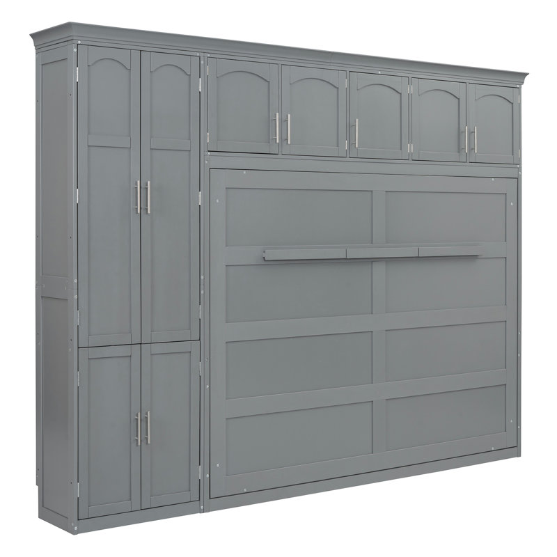 Grand lit escamotable mural avec armoires, Gris