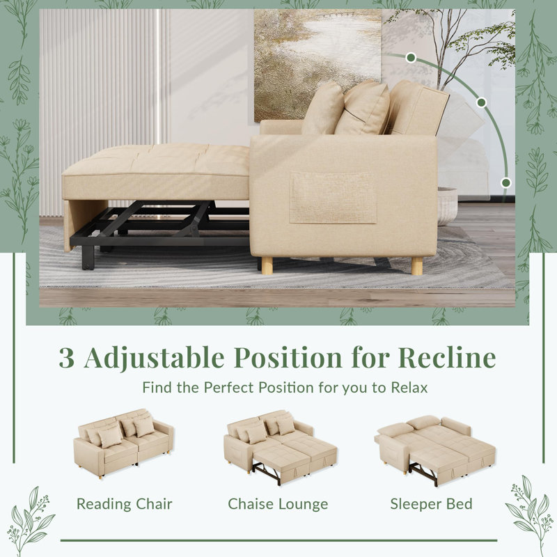 Borchert 2 Seater Fabric Sofa Bed, Beige Linen