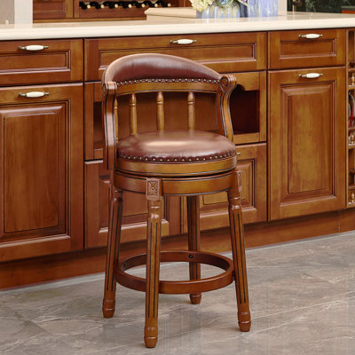 Cow top Leather Wooden Bar Stools, 360 Degree Swivel Bar Chair with Backs,Bar height Couner Height Barstools  for Home Kitchen Dining Room and Bar Room(brown 1pc)
