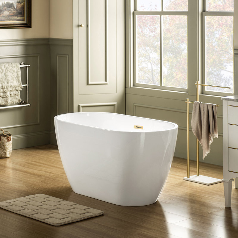 48'' x 26'' Freestanding Soaking Acrylic Bathtub, Brushed Gold