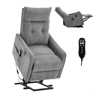Chenille Single Motor Power Lift Recliner Chair With Massage And Heat