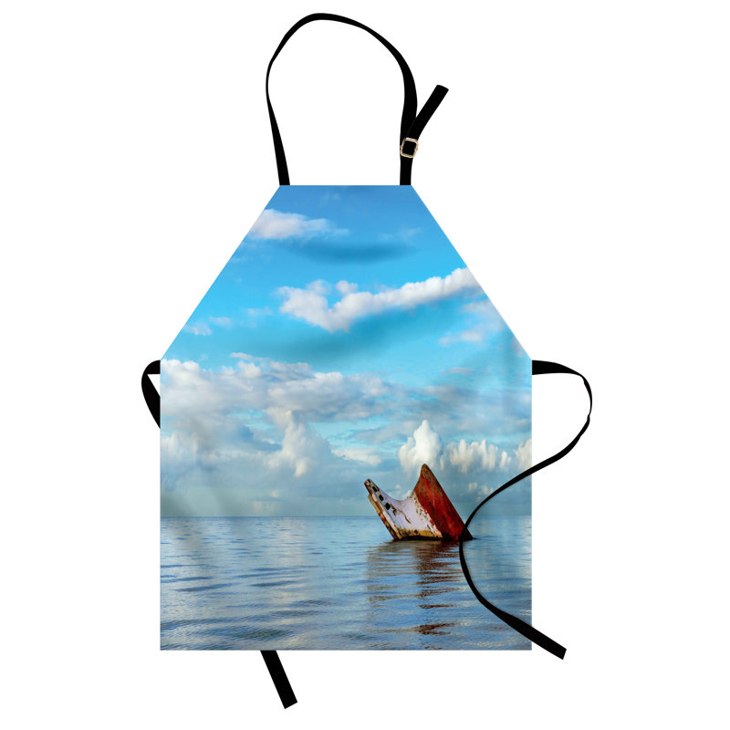 Tablier nautique East Urban Home unisexe, paysage épave de bateau, taille adulte, bleu blanc