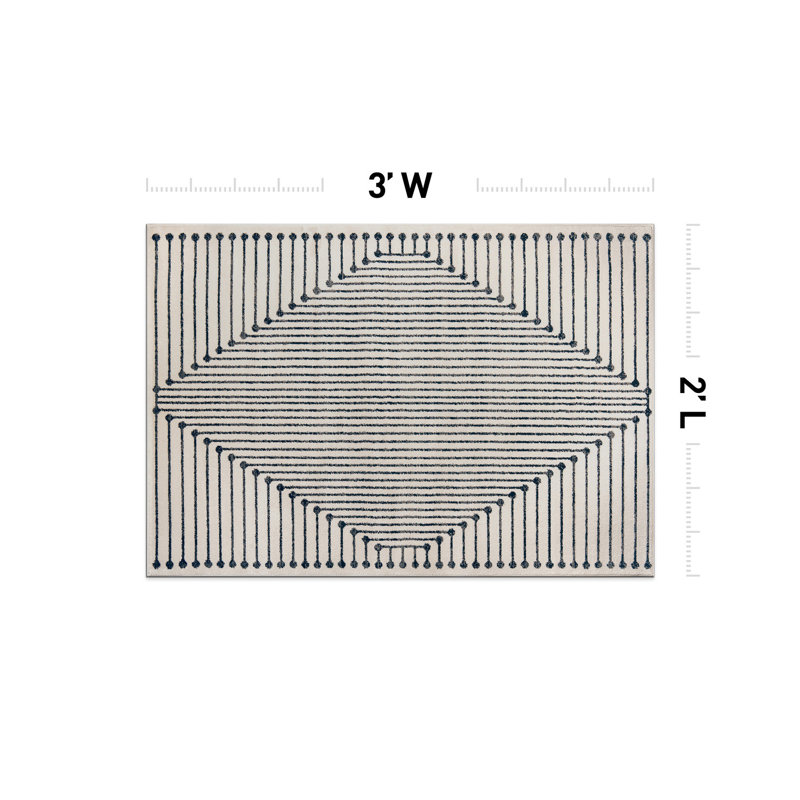Modern Cream And Black Geometric Area Rug, Rectangle 2' x 3'