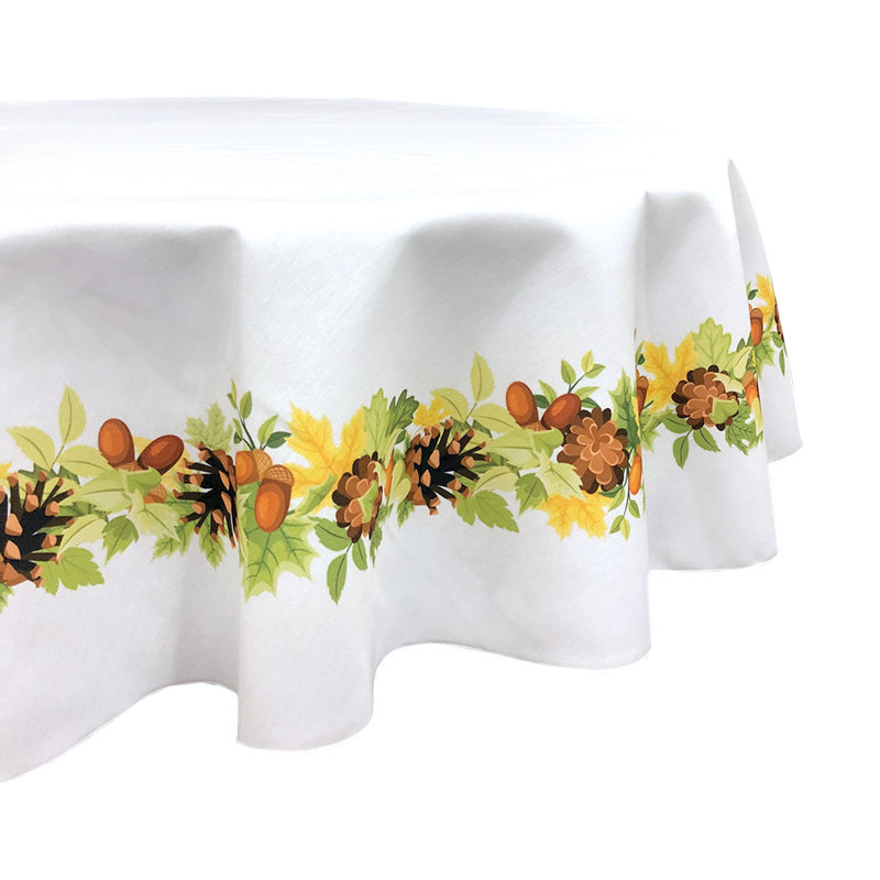 Orissa Floral Round Christmas Tablecloth, 60" L x 60" W, Christmas Pinecones Leaves Garland
