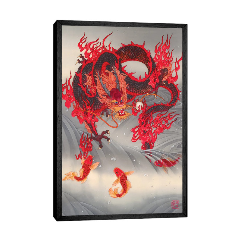 Dragon Gate - Painting on Canvas, 101.6 cm H x 66.04 cm W, Black Framed