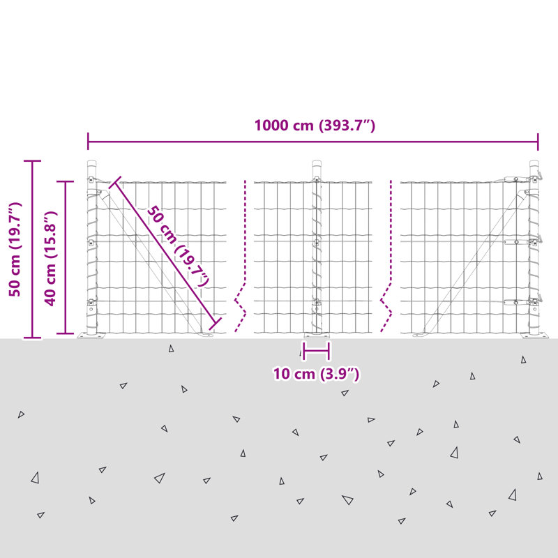 Galvanised Steel Border Fencing, Silver, 40 x 1000 x 0.2 cm