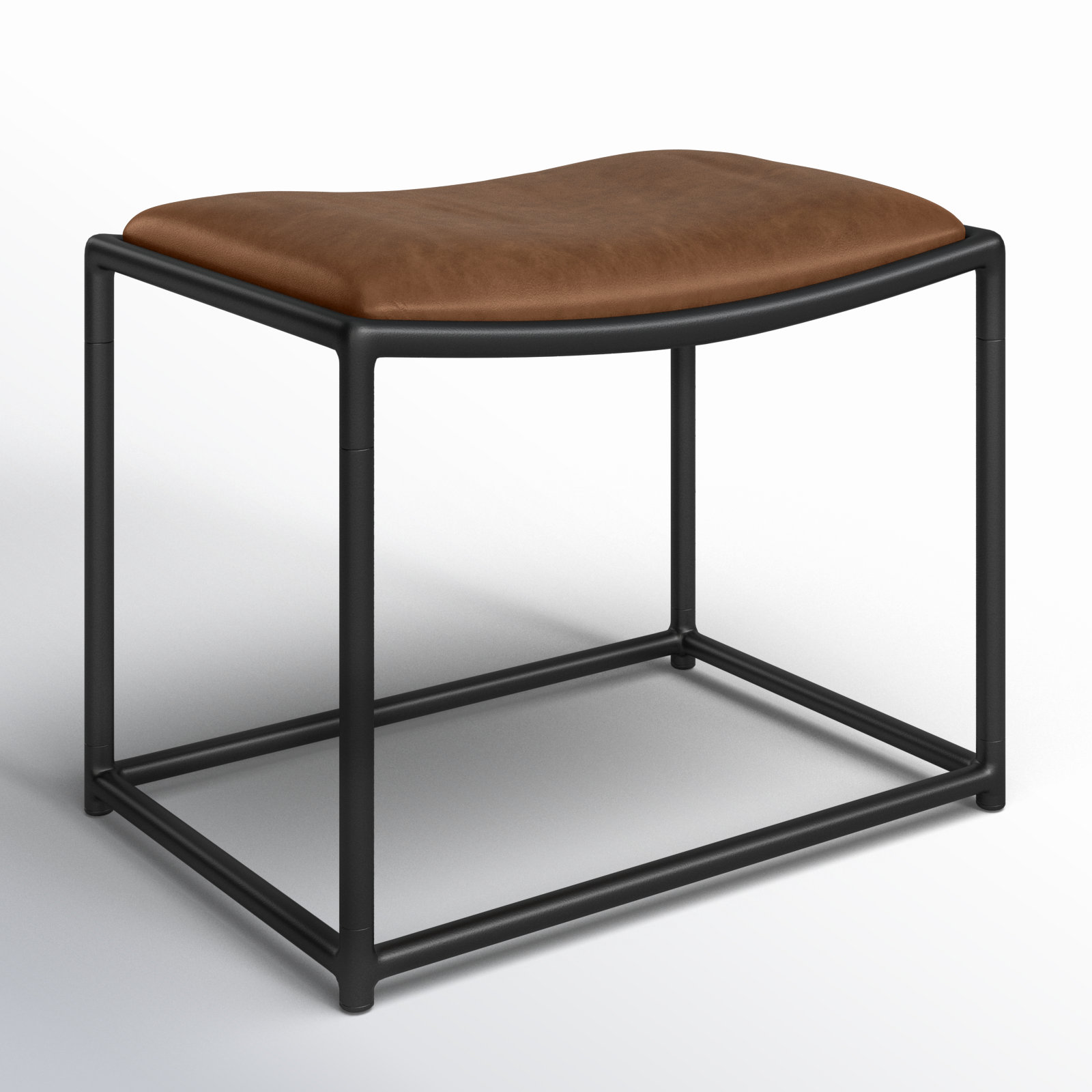 Galina Genuine Leather Accent Stool, Brown