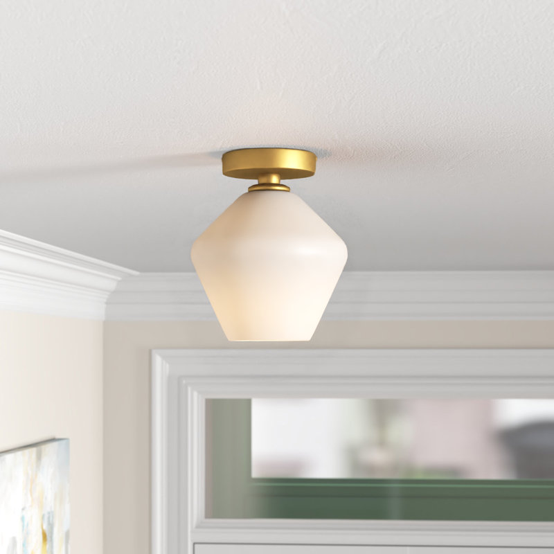 Sullivan Street Glass Flush Mount, Brass, White, 9.4" H x 7.9" W x 7.9" D