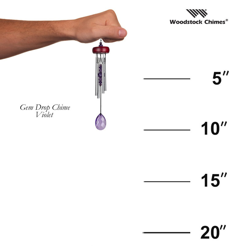 Purple Crystal and Silver Metal Gem Drop Wind Chime, 10"