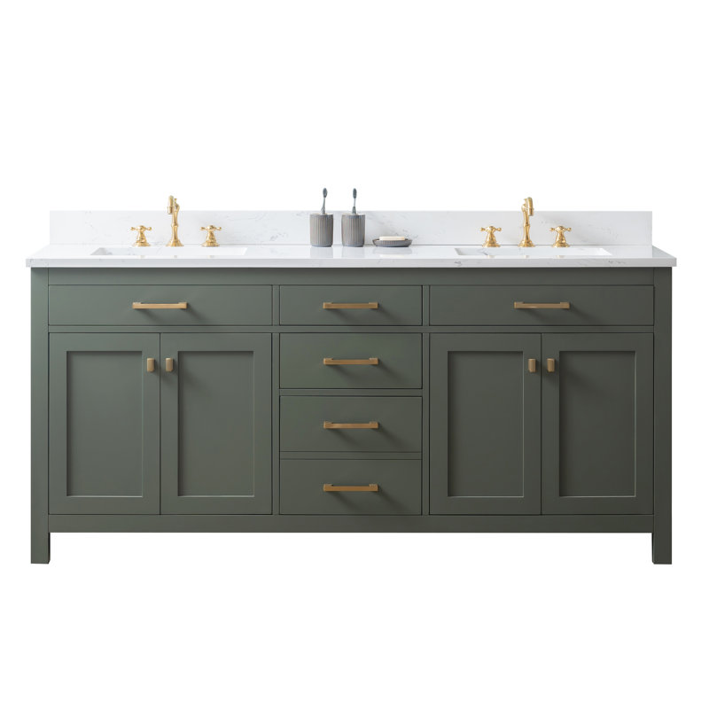 Meuble-lavabo double Ajhane, Vert rétro
