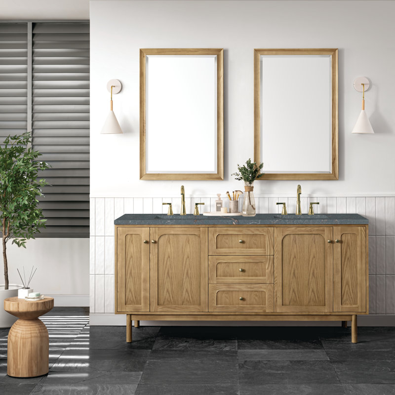 Laurent 72'' Double Bathroom Vanity with Top, Parisien Bleu, 8" Widespread, Light Natural Oak