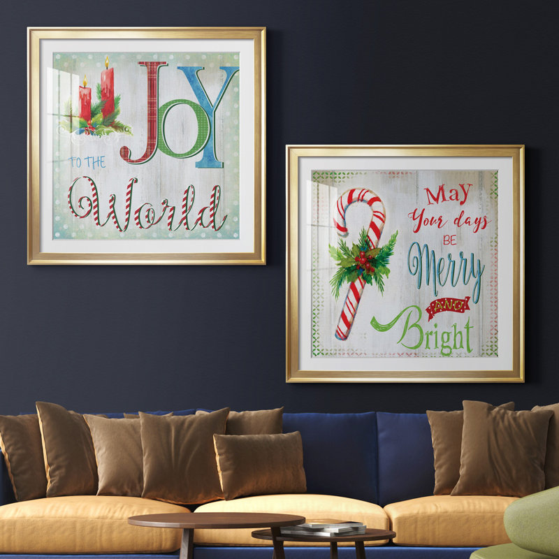 «Candle Joy», ensemble de 2 reproductions d'art textuel encadrées, Papier encadré doré, Blanc, H 34,5 po x l 69 po x P 1,5 po