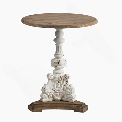 Round Side Table With Carved Pedestal Base