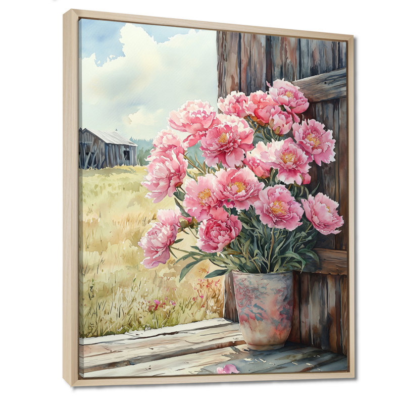 Pivoines dans la brise de basse-cour III - pivoines, art mural, H 20 po x l 12 po, Reproduction avec cadre flottant