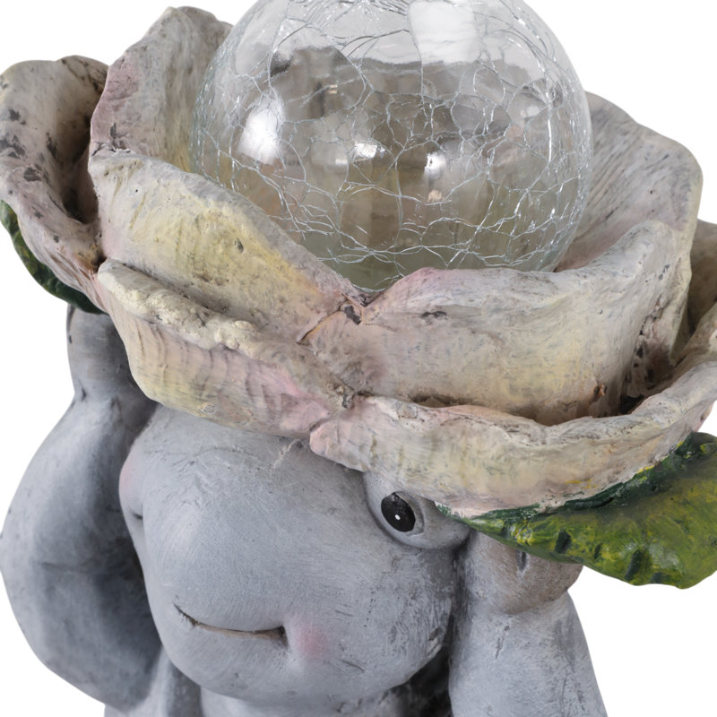 Garden Statuary Magnesia Turtle Design With Flower Cap And Crackled Glass Globe Light For Home Garden Use - 15" Gray