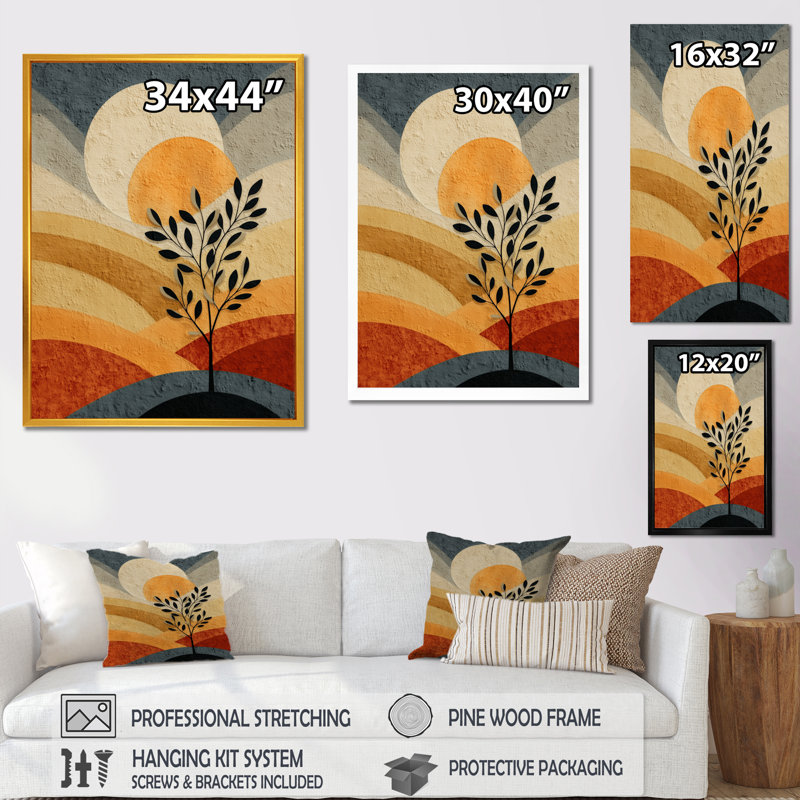 Orange et noir Boho Desert Retreat - Botanicals, reproduction d'art sur toile, botanique orange, H 44 po x l 34 po