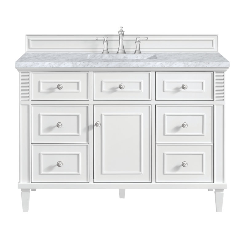Lorelai 48'' W Single Vanity, Carrara White Marble, Bright White, 8" Widespread
