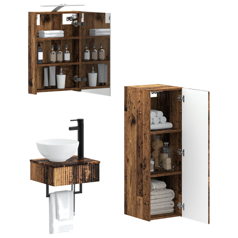 Vanity & Mirror Set, Medium Wood
