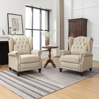 Aimee-Lea 31.5" Wide Genuine Leather Wing Chair Recliner by Lark Manor