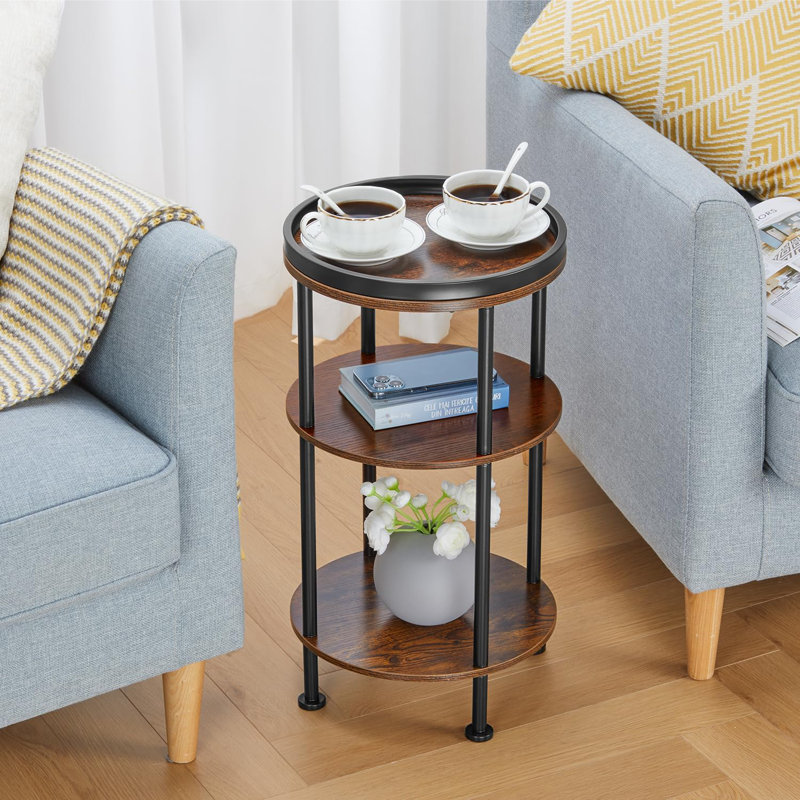 Small 3-Tier Round Side Table Rustic Brown