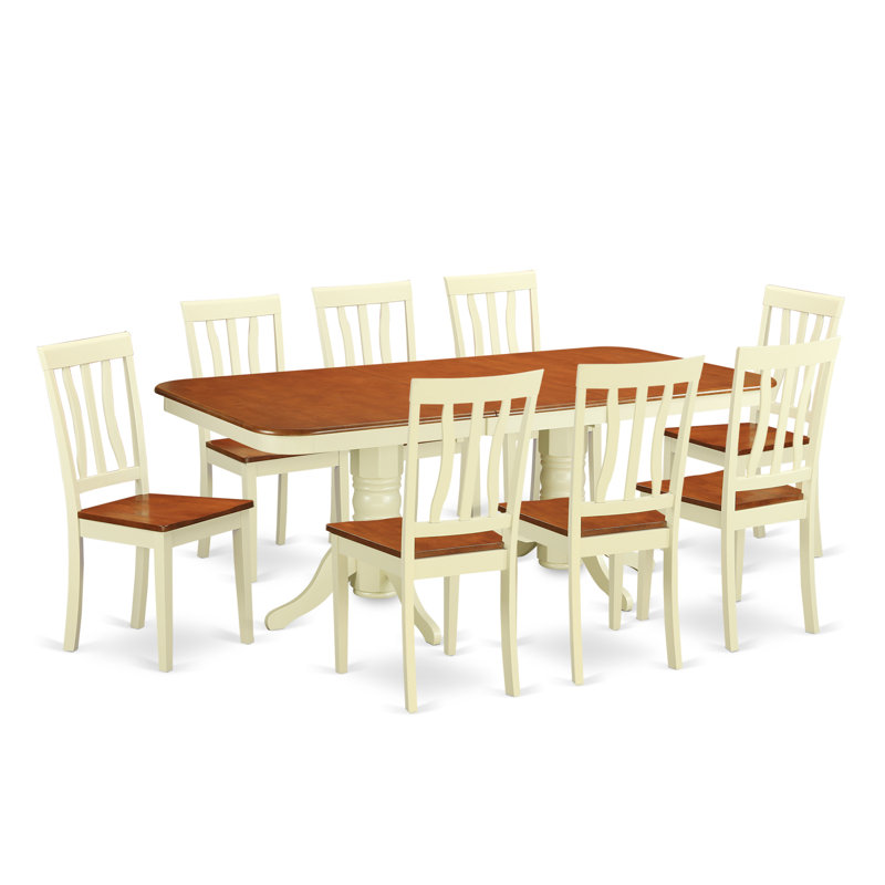 Ensemble de table de salle à manger 9 pièces comprenant une table de cuisine rectangulaire avec rallonge papillon et 8 chaises de salle à manger, babeurre et cerise