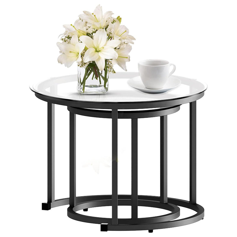 Glass Top Nesting Coffee Table, Black