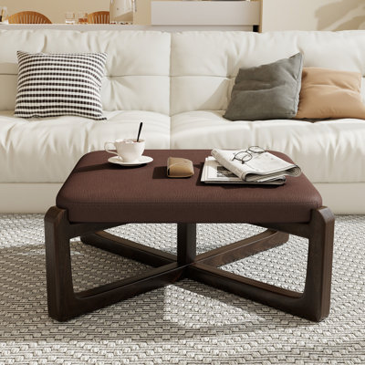 24" Wide Faux Leather Upholstered Square Ottoman
