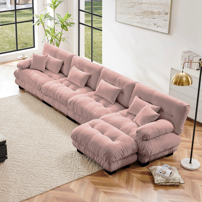 Free Combination, Modular Sectional Sofa,L Shaped Couch For Living Room, 4-Seater Comfy Cloud Couch With Convertible Ottoman,Chenille