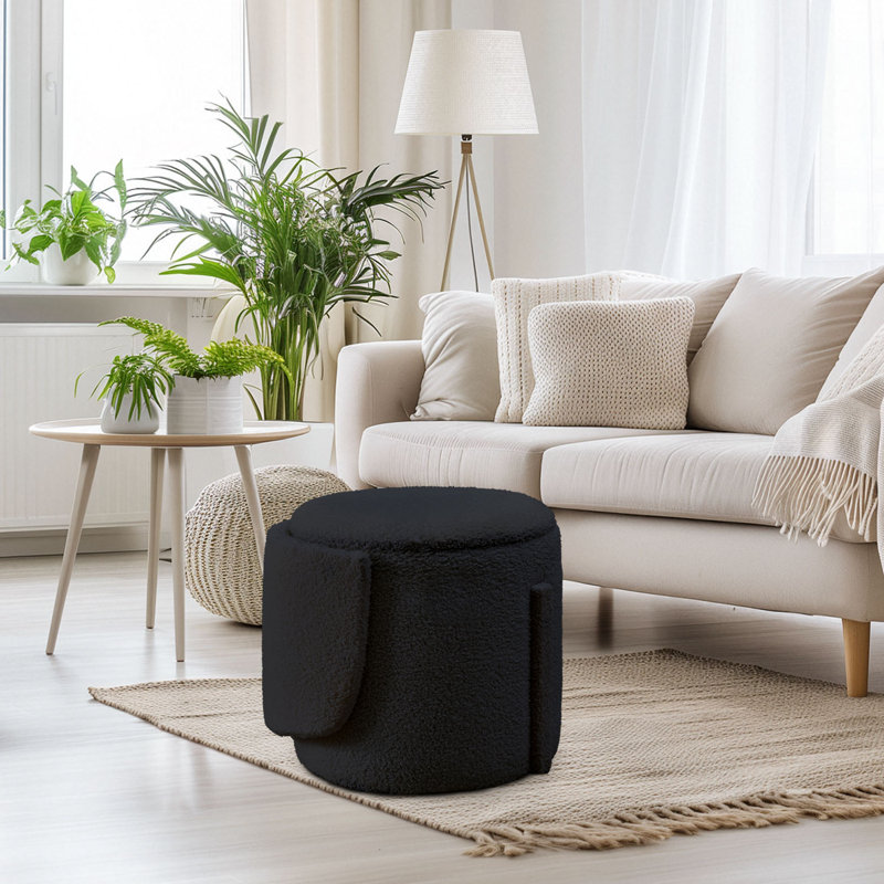 Upholstered Vanity Stool with Storage, Black