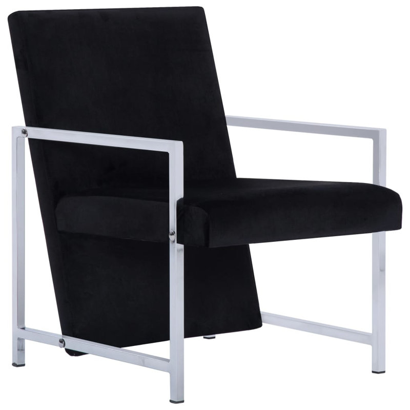 Armchair with Chrome Feet, Gray, Black Velvet