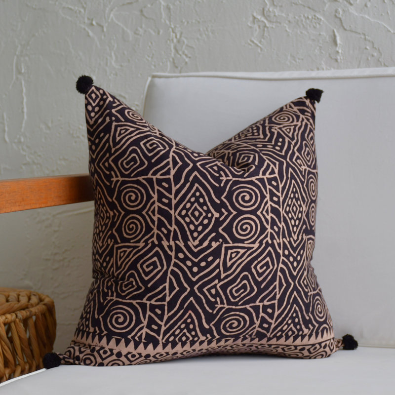 Ajrakh Heritage Block Print, Black/Tan Geometric