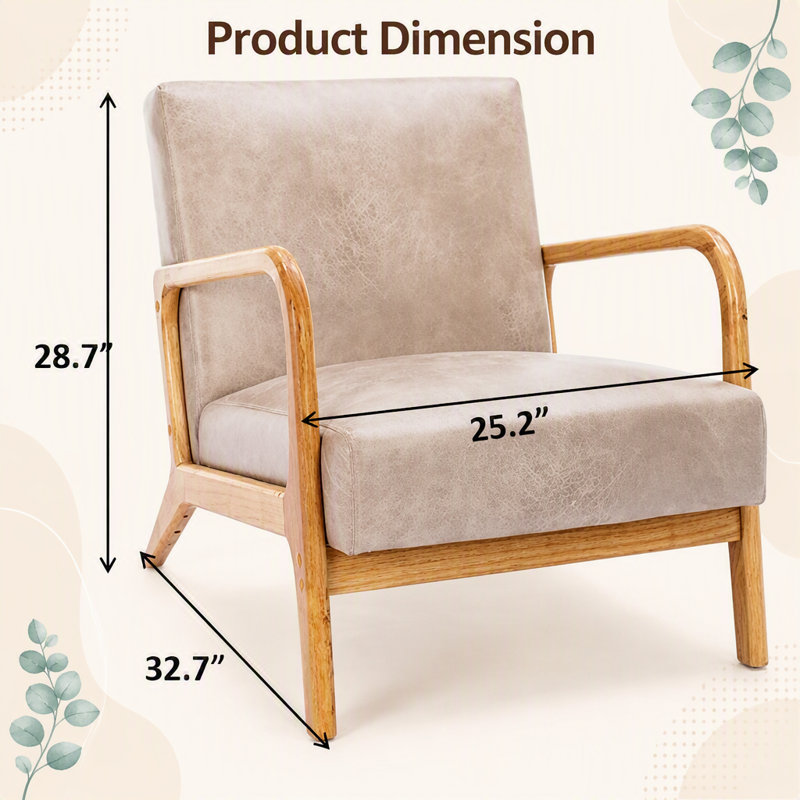 Fauteuils d'appoint classiques de style Mid-Century moderne pour le salon ou la chambre à coucher, fauteuil à cadre ouvert avec rembourrage moelleux et revêtement en microfibre espresso, brun clair