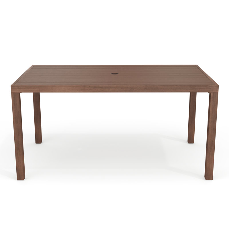 Martha Stewart 71" All-Weather Patio Dining Table With Umbrella Hole, 30" H x 62" W x 35" D, Brown