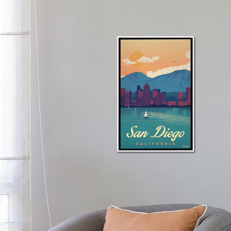 San Diego - impression d'art graphique, H 26 po x l 18 po x 1,5 po, Toile blanche encadrée, Pas de tapis
