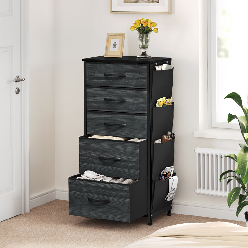 5-Drawer  Chest Of Drawers 45Cm W Bedroom Drawers, Charcoal/Black