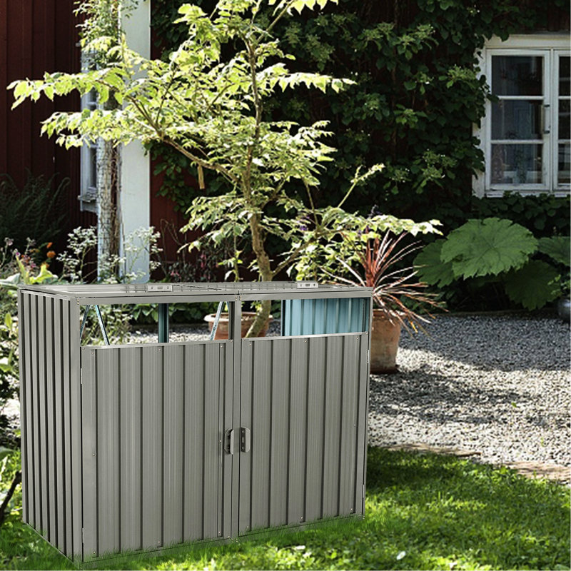 Poubelle en métal pour la pelouse - Gris pouvant accueillir 2 poubelles en acier galvanisé