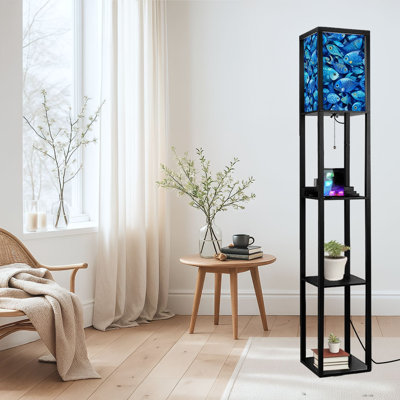 Dimmable LED Standing Floor Lamp Vibrant Blue Fish Detailed Scales Ocean, MDF Frame Floor Lamp with Remote Control, 3 Color Light, for Living Room Bedroom