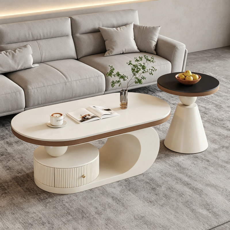 Disanto, Couleur unie, H 15,74 po x l 51,18 po x P 27,55 po, Blanc / plateau noir / base crème
