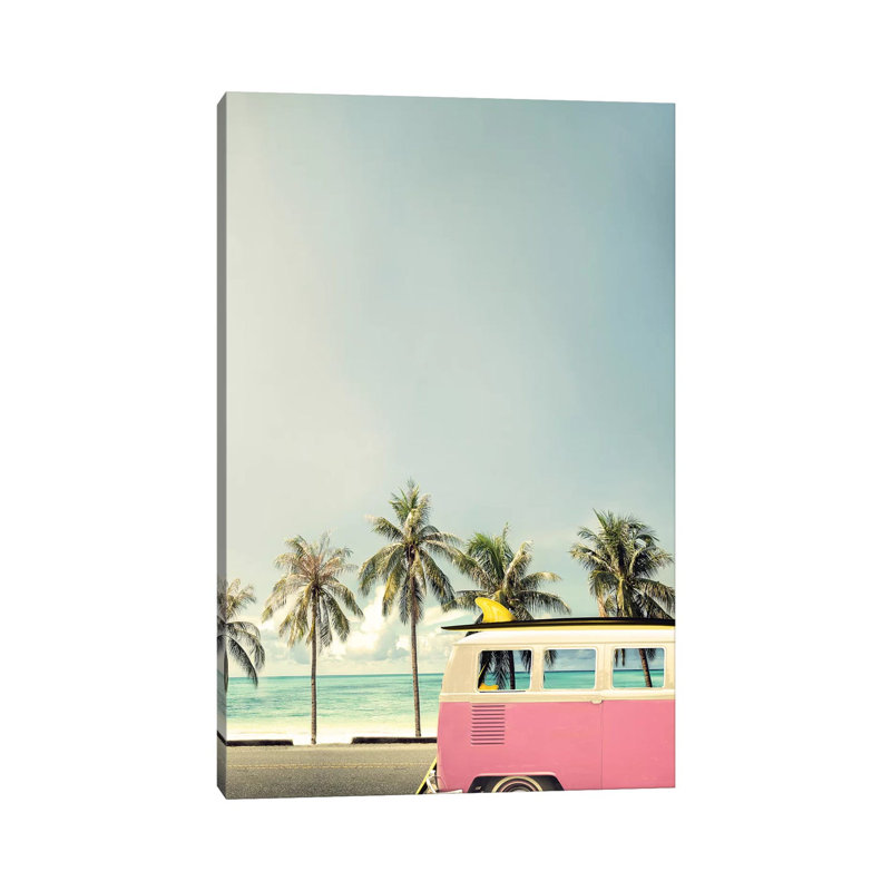 Surf Bus Pink - Wrapped Canvas Print, 66.04 cm H x 45.72 cm W x 1.91 cm D