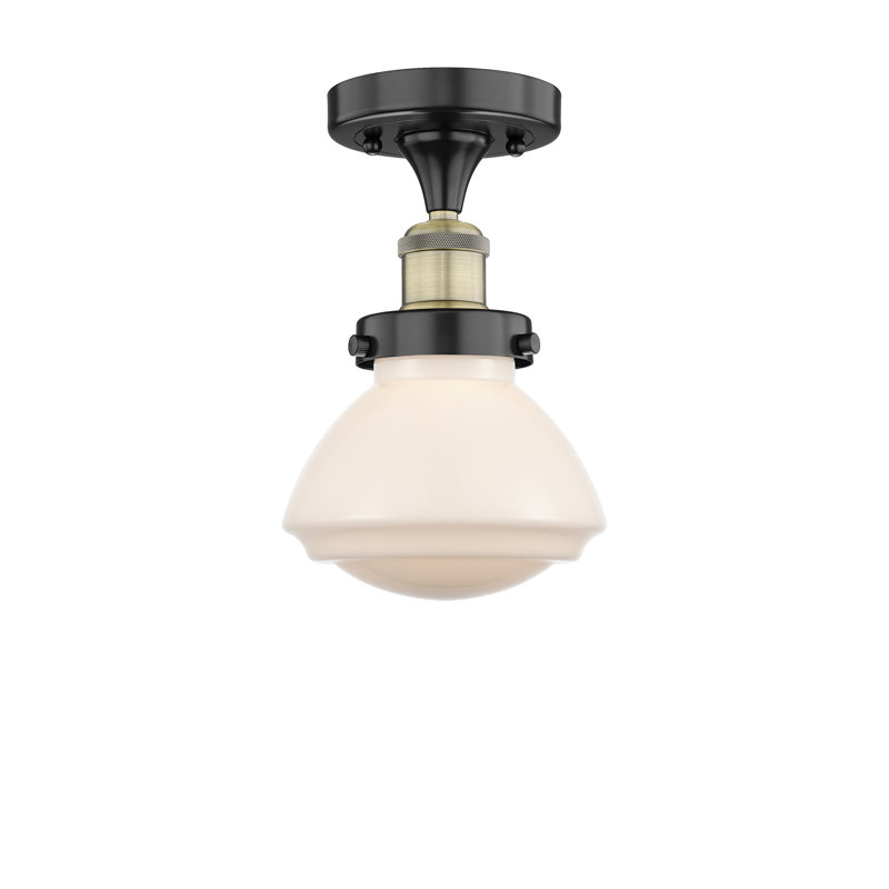 Almarosa Glass Semi Flush Mount, Matte White, Black Antique Brass