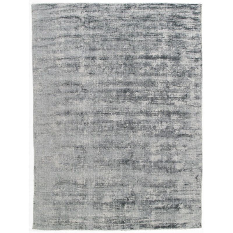 Silk Striped Area Rug in Gray/Black, Rectangle 8'10" x 12'