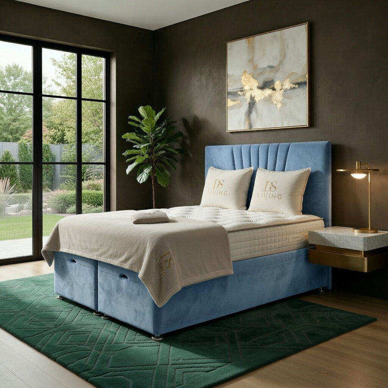 Upholstered Ottoman Bed, Super King, Sky Blue