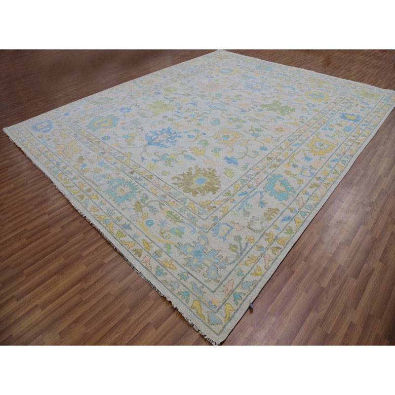 Tapis surdimensionné noué à la main 100% laine 12 pi 4 po x 14 pi 10 po 12 po
